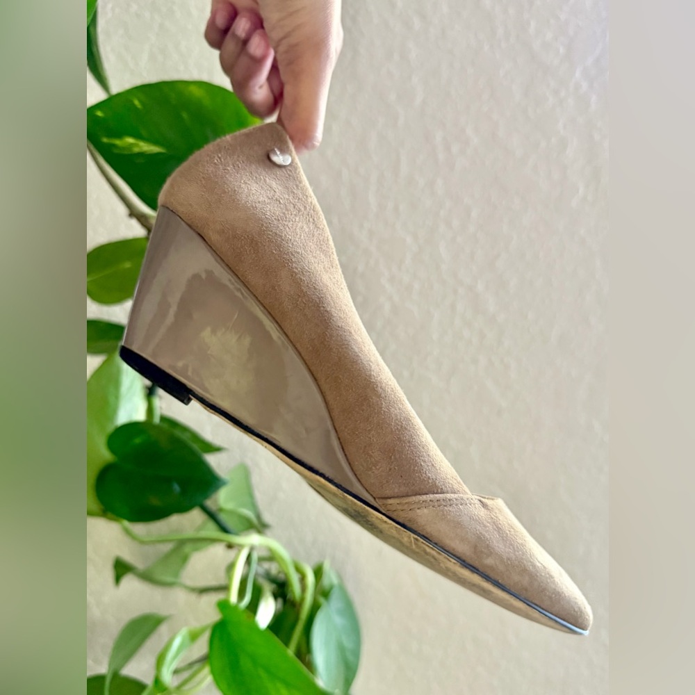 Calvin Klein Women's Taupe Pointed Toe Suede Wedges - Picture 2 of 5